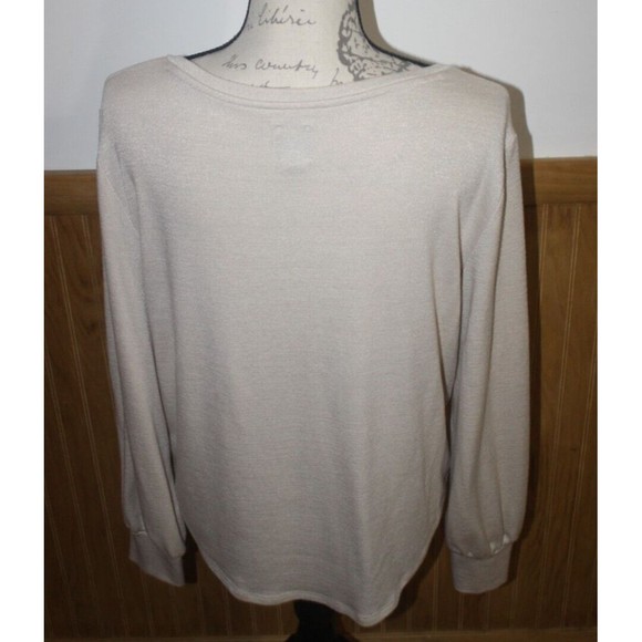 GAP Women's M Pullover Long Sleeve Round Neck T Shirt Top Blouse Cream Round Hem - Picture 4 of 7